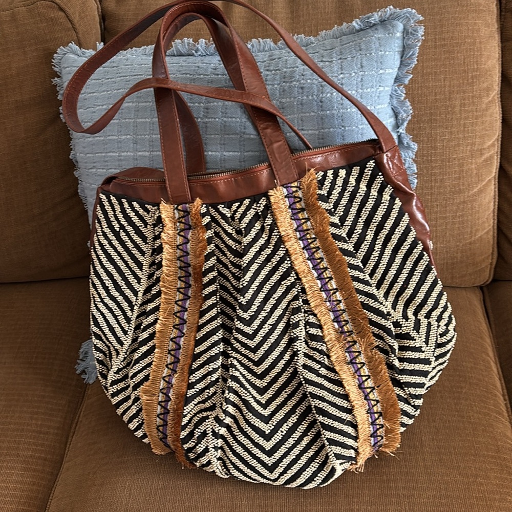 Anthropologie Brown and Black Embellished Bag